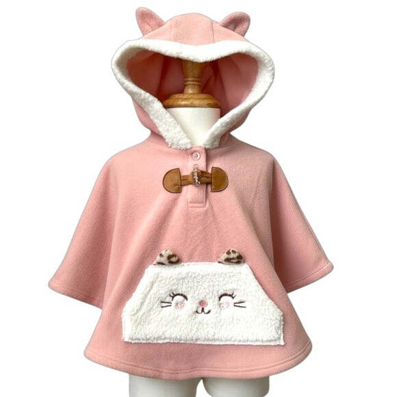 Little Lass Other - Little Lass Baby Girls Pink Fleece Hooded Poncho Cat Pocket 12M